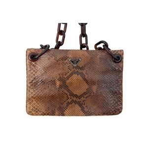 Prada Vintage Python Shoulder Bag Brown Resin Chain • Made in Italy